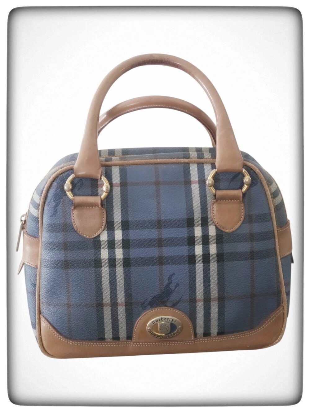 Burberrys Blue Nova Check, Equestrian Knight Motif, Vintage, Authentic Handbag
